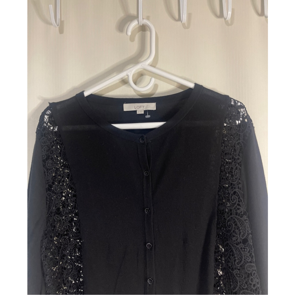 NWOT LOFT Black Button Up Long Sleeve Sweater Cardigan Women Size XL - Picture 2 of 11